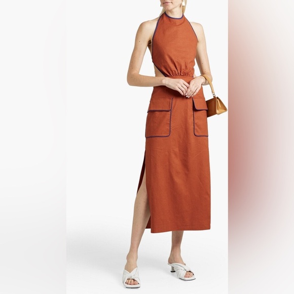 STAUD Bree gathered linen-blend halterneck midi dress (SD2) - Picture 3 of 11
